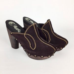 Flogg Womens Diana Platform Mules Clogs Studded Brown Suede Leather size 8.5